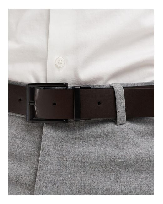 ASOS Gray Reversible Faux Leather Belt With Black Buckle for men