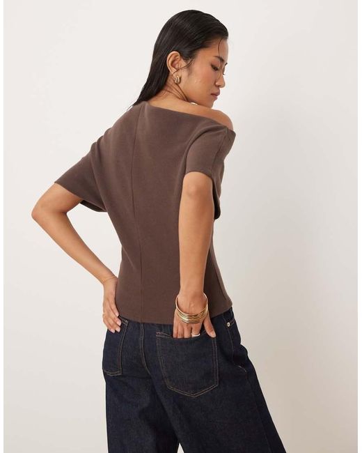 Gina Tricot Brown Soft Asymmetric Top