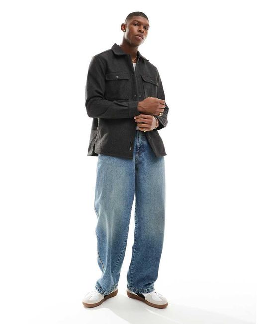 Only & Sons Black Wool Look Overshirt for men