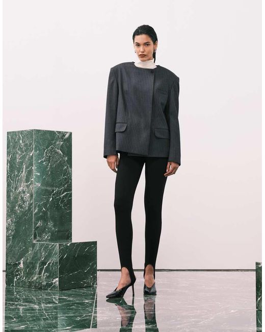ASOS Blue Tailored Strong Shoulder Collarless Blazer