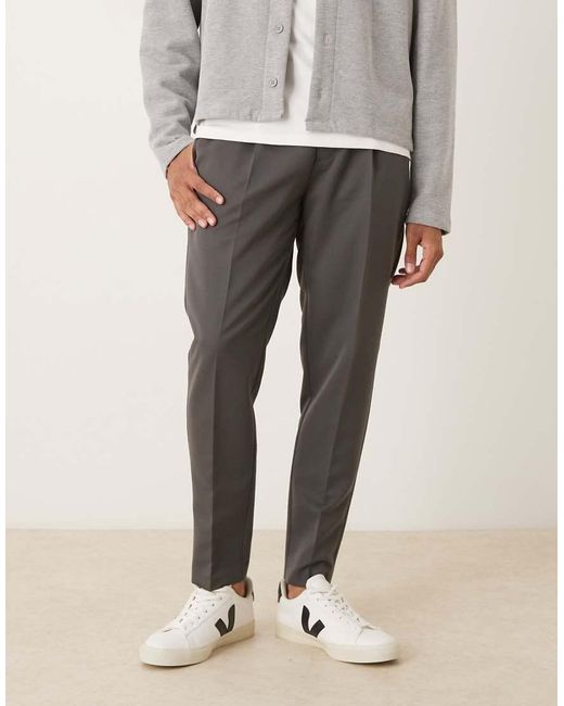 ASOS Gray Pleated Tapered Dress Pants for men