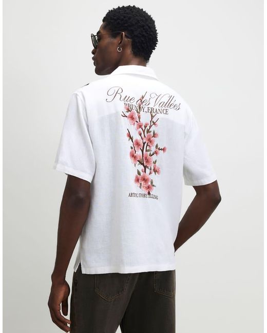 River Island White Cherry Blossom Linen Look Shirt for men