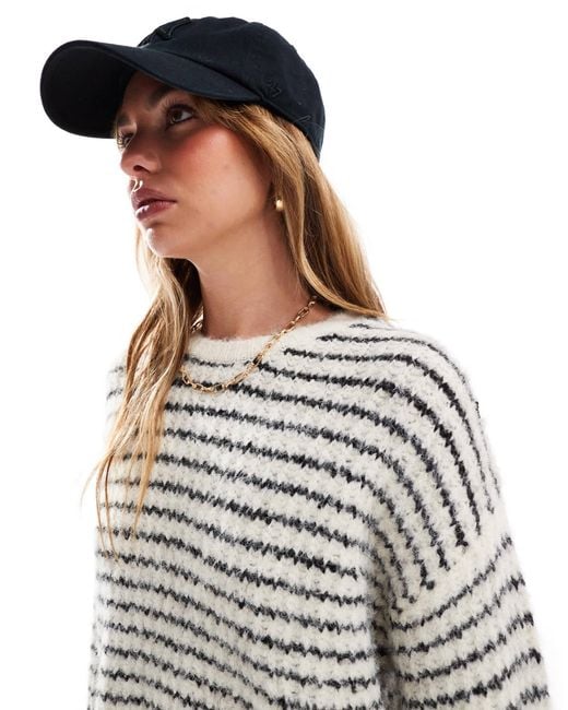 4th & Reckless Blue Wool Mix Textured Wide Sleeve Crew Neck Jumper