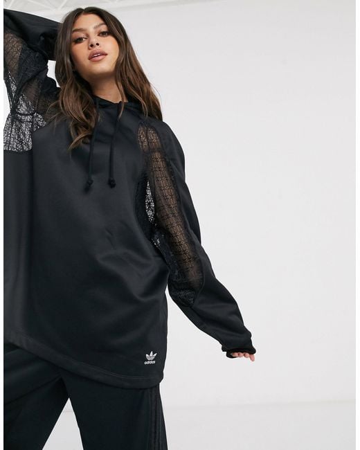 Bellista - Hoodie oversize à empiècement en dentelle Adidas Originals en coloris Black