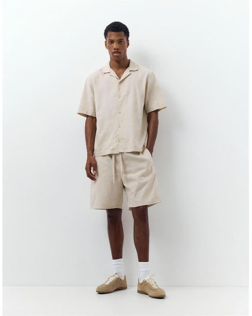 Pull&Bear Natural Linen Blend Shorts for men