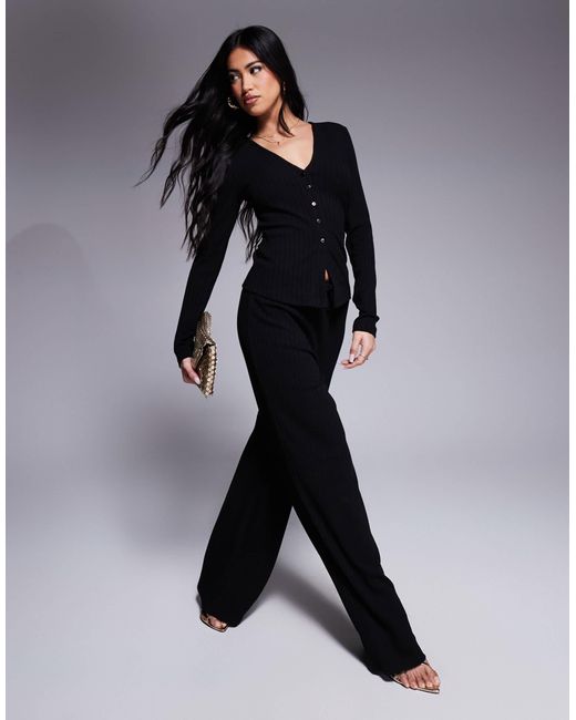 ASOS Black – gerippte hose mit weitem bein