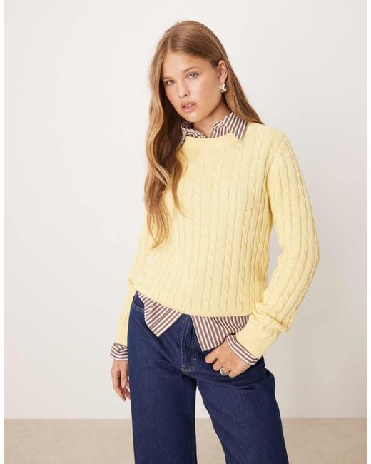 Mango Women's Blue Cable Knit Crew Neck Sweater