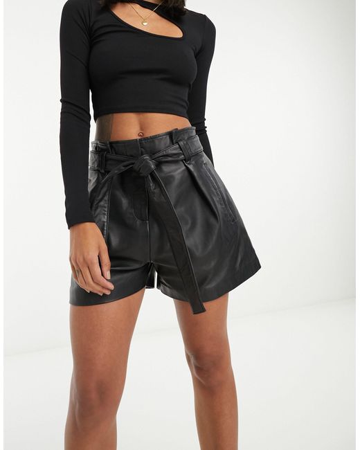 Muubaa Black Donan Paper-bag Waist Leather Shorts