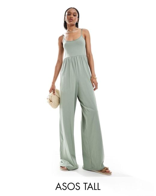 ASOS Green Asos Design Tall Scoop Neck Strappy Wide Leg Jumpsuit