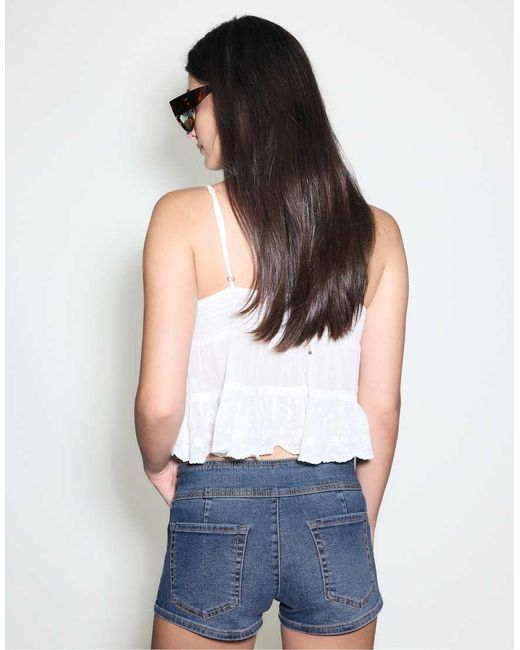 Stradivarius Blue Button Denim Shorts