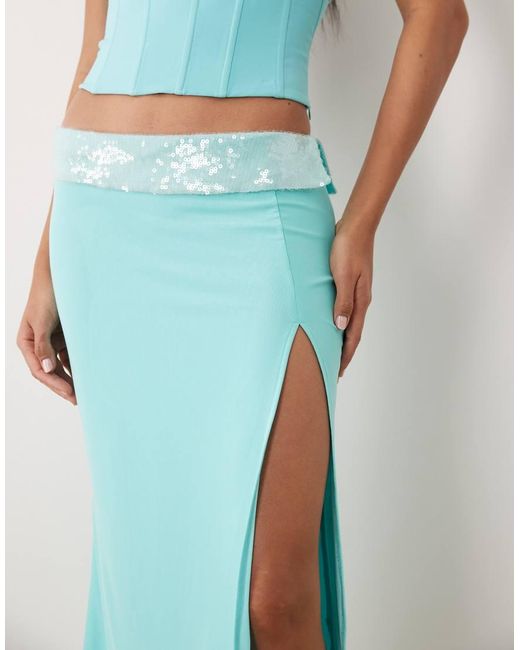 Tiger Mist White Exclusive Charlyze Sequin Trim Fishtail Maxi Skirt