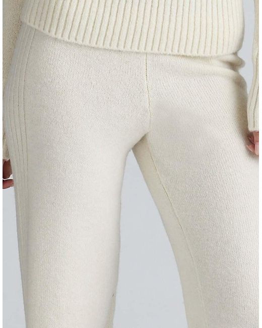 House Of Cb Natural Lara Ivory Merino Wool Ribbed Knit Trousers