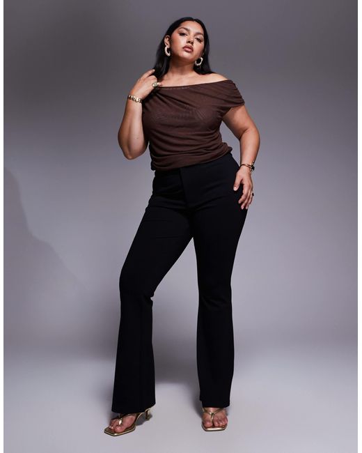 ASOS Blue Asos Design Curve Premium Ponte Flare Trouser With Tailored Waistband