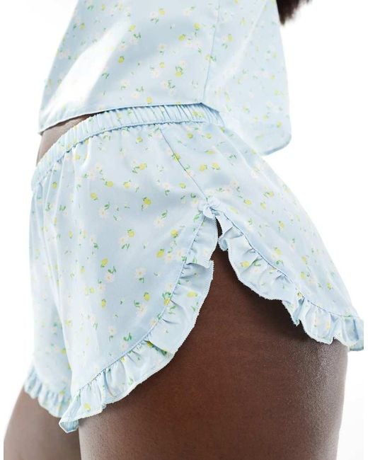 Boux Avenue Blue Daisy And Lemon Satin Cami Set