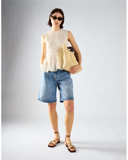 Glamorous Blue Sleeveless Bubble-Hem Top