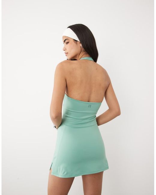 4505 Green Active Halter Neck Tennis Dress With Under Shorts