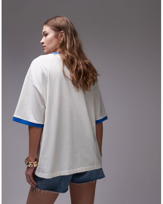 Carosel - t-shirt oversize à bordures contrastantes et imprimé laguna - écru TOPSHOP en coloris Gray