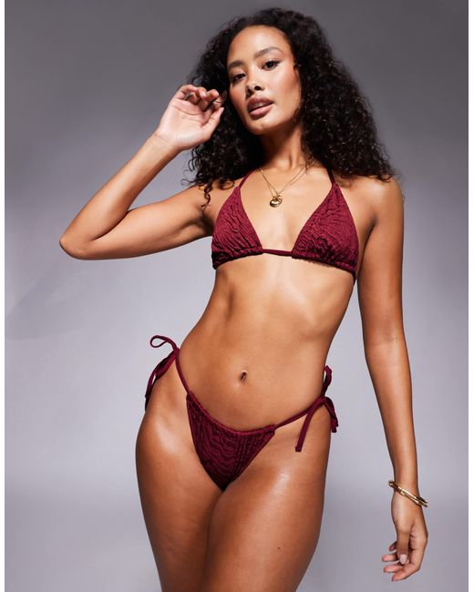 ASOS Brown Maria Textured Tie Side Bikini Bottoms