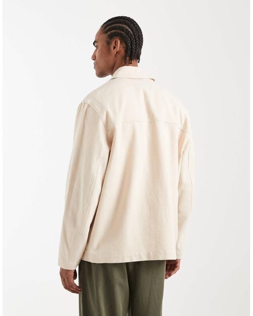 ASOS Natural Relaxed Linen Blend Shacket for men
