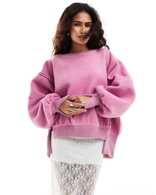 Free People Pink Cozy Oversized Fleece Sweater