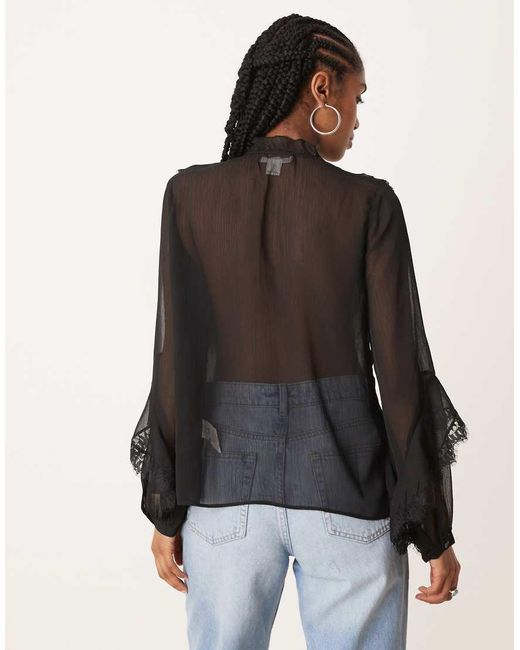 Glamorous Black Boho Ruffle Blouse