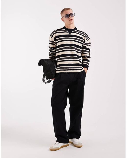 ASOS Black Oversized Knitted Striped Jumper for men