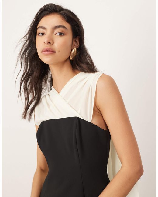 ARRANGE Natural Structured Maxi Dress With Chiffon Drape