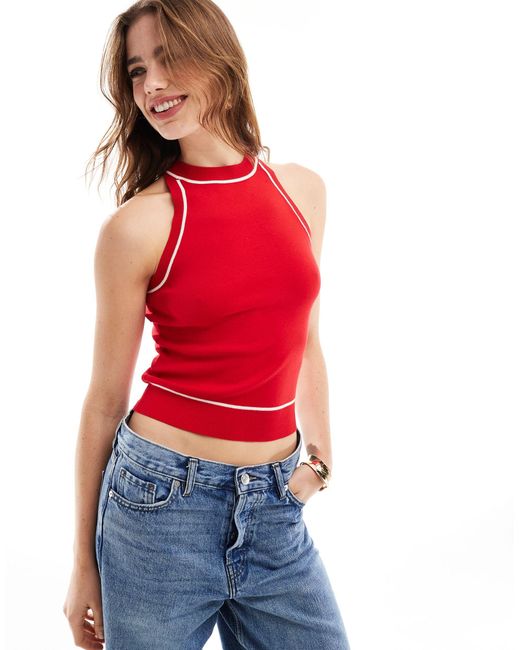 Mango Red Piped Detail Top