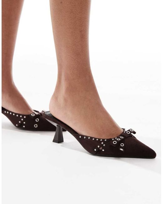 Raid Brown Tinsley Kitten Heeled Mules With Bows