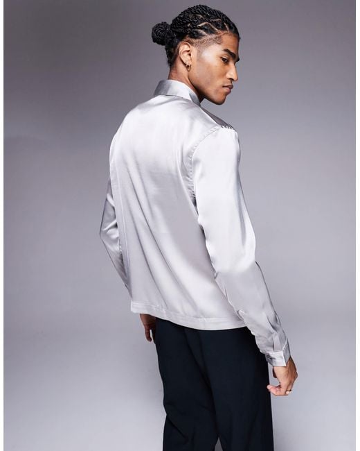 ASOS White Boxy Overshirt With Patch Pockets And Zip for men