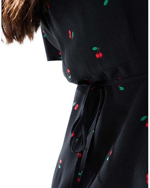 Vero Moda Black Button Through Mini Skater Dress With Cherry Print
