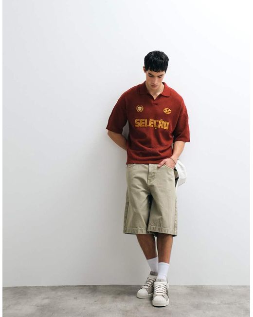 ASOS Red Relaxed Knitted Football-style Notch Neck With Emboridery for men
