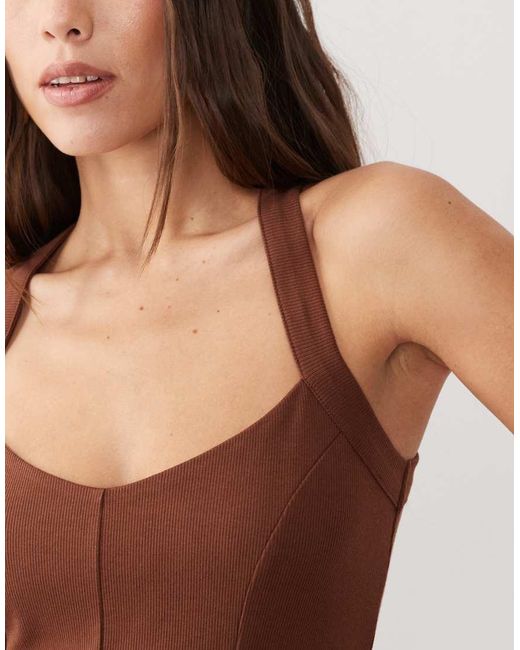 ASOS Brown Rib Seam Detail Halter Mini Dress
