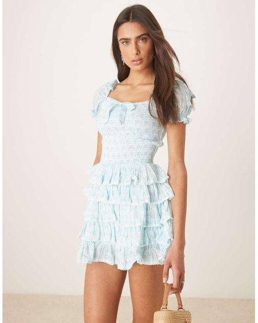 Amy Jane London White Darcy Tie-detail Tiered Mini Dress