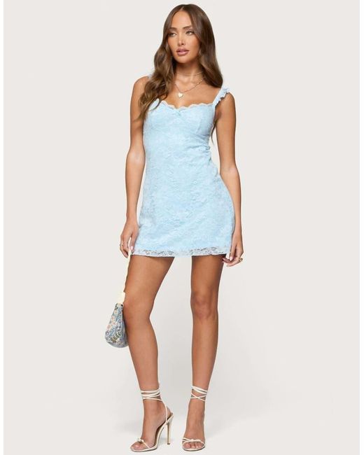 Edikted Blue Stephanie Lace Mini Dress
