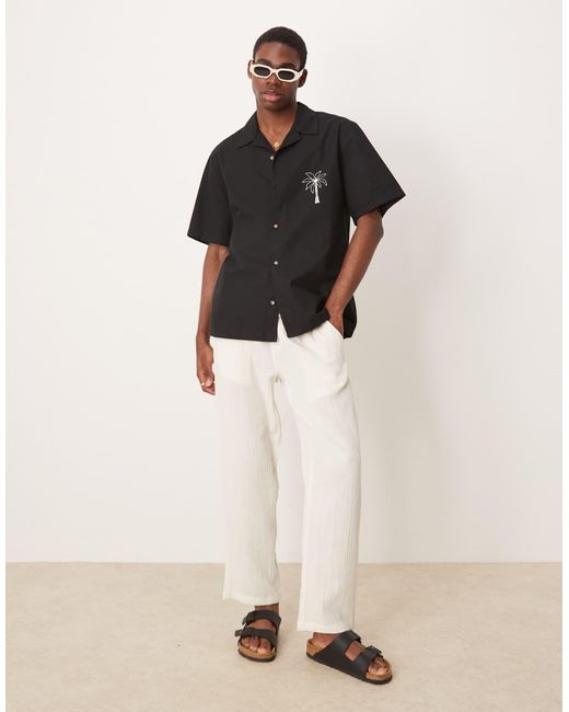 ASOS Black Relaxed Revere Shirt With Palm Chest And Back Print for men