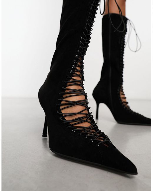 Jeffrey Campbell Black Disclose Lace Up Heeled Knee Boot