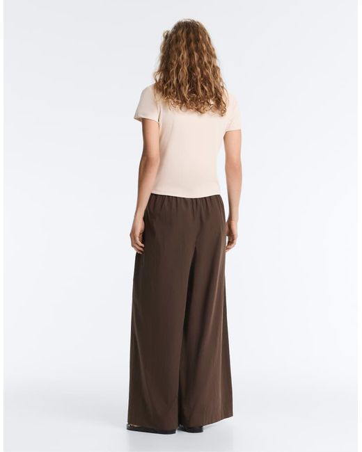 Oysho Brown Fitted Short-sleeved Rib T-shirt With Modal
