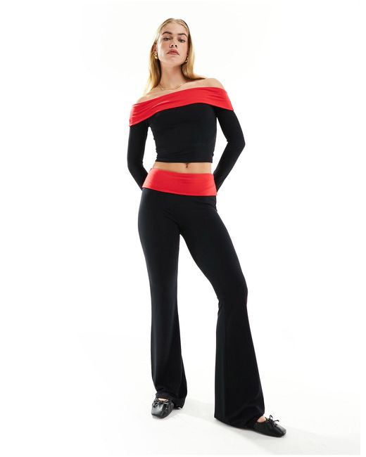 ASOS Red Contrast Off The Shoulder Top Co Ord
