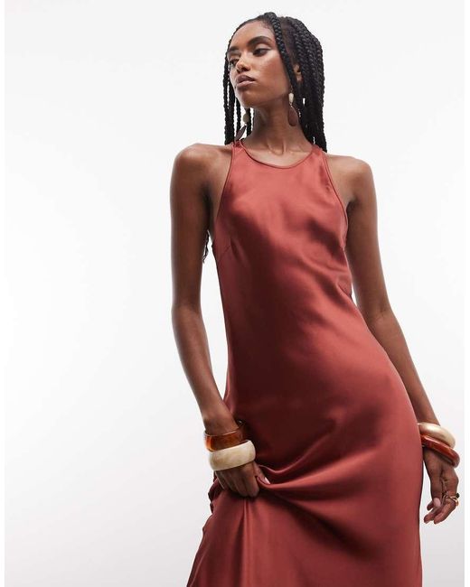 & Other Stories Red Bias Cut Satin Midi Dress