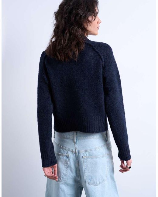 TOPSHOP Blue Knitted Raglan Exposed Seam Jumper