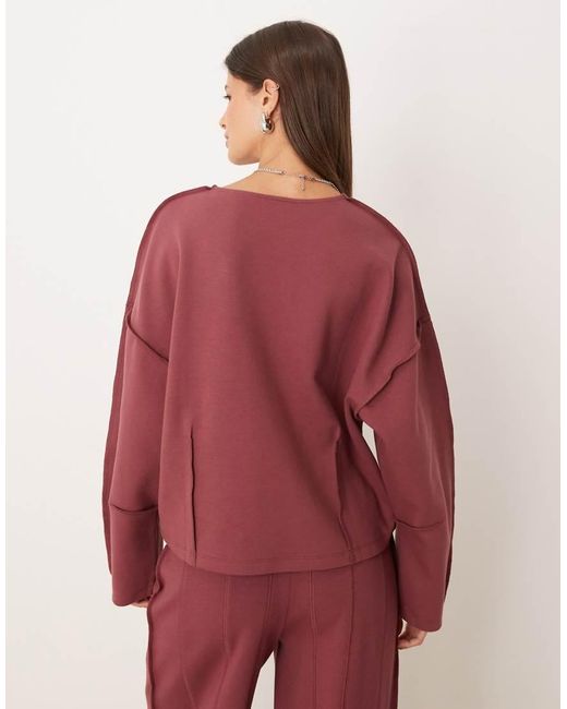 ASOS Red Interlock Boat Neck Sweat With Seam Detail