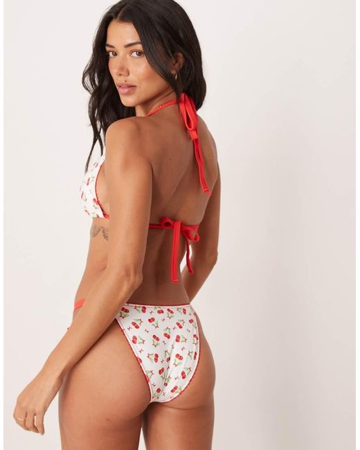 Peek & Beau Brown Cherry Print Triangle Bikini Top
