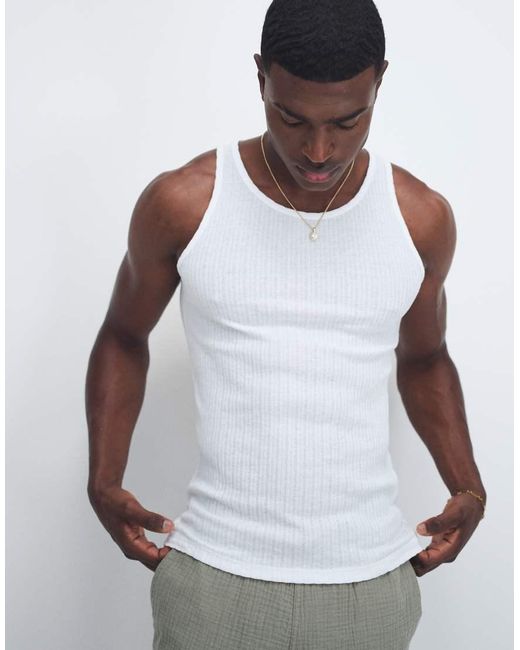 Jack & Jones White Ribbed Muscle Fit Tank Top for men