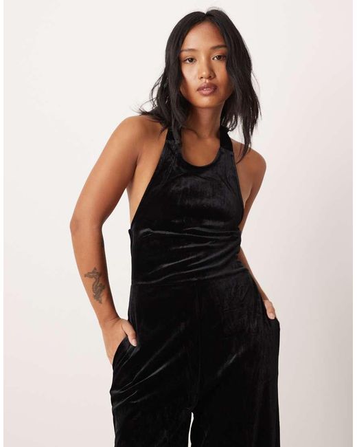 Nobody's Child Petite Black Velvet Halterneck Jumpsuit