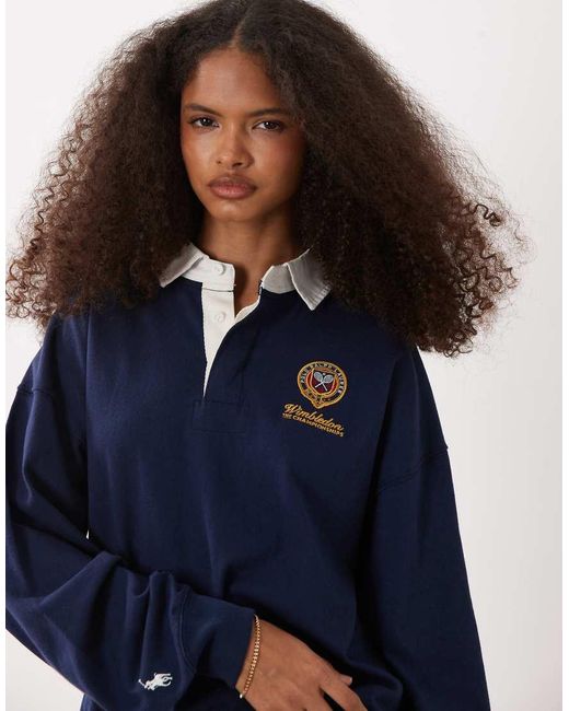 Polo Ralph Lauren Blue Wimbledon Capsule Rugby Polo With Crest Embroidery