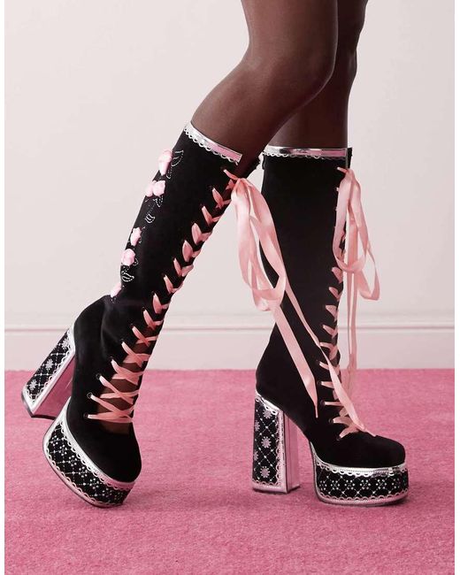 Koi Footwear Pink Koi Guiltless Ghost Lace Up Platform Long Boots