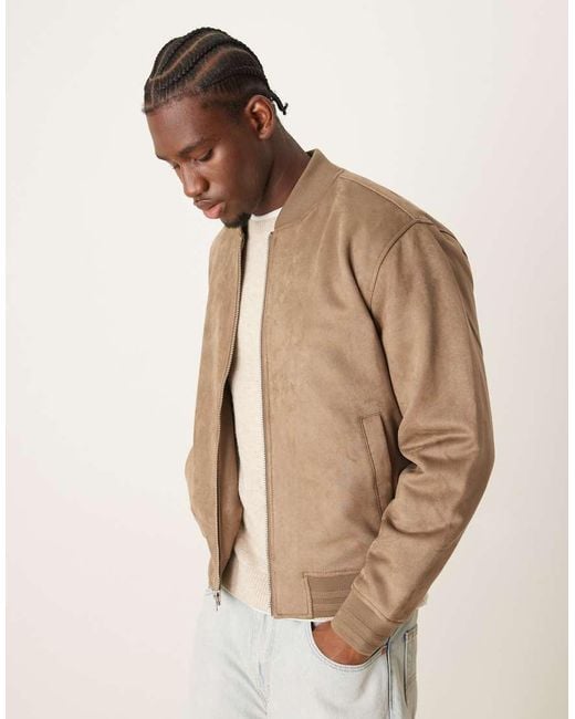 Abercrombie & Fitch Natural Faux Suede Bomber Jacket for men