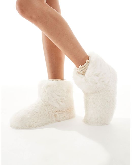 Chaussons style bottines confortables en fausse fourrure - crème Loungeable en coloris White