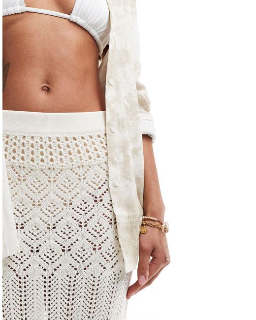Miss Selfridge White Beach Crochet Fringe Detail Maxi Skirt
